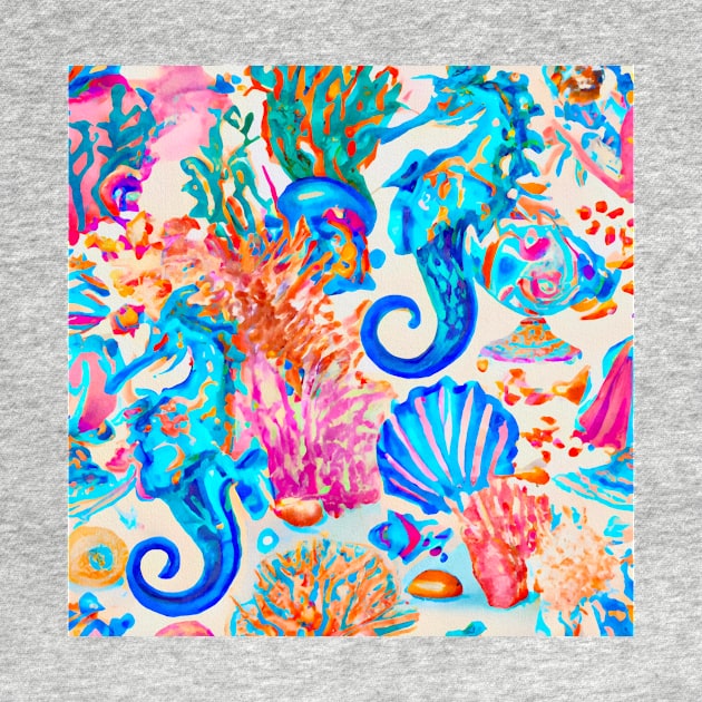 Seahorses and coral reef by SophieClimaArt